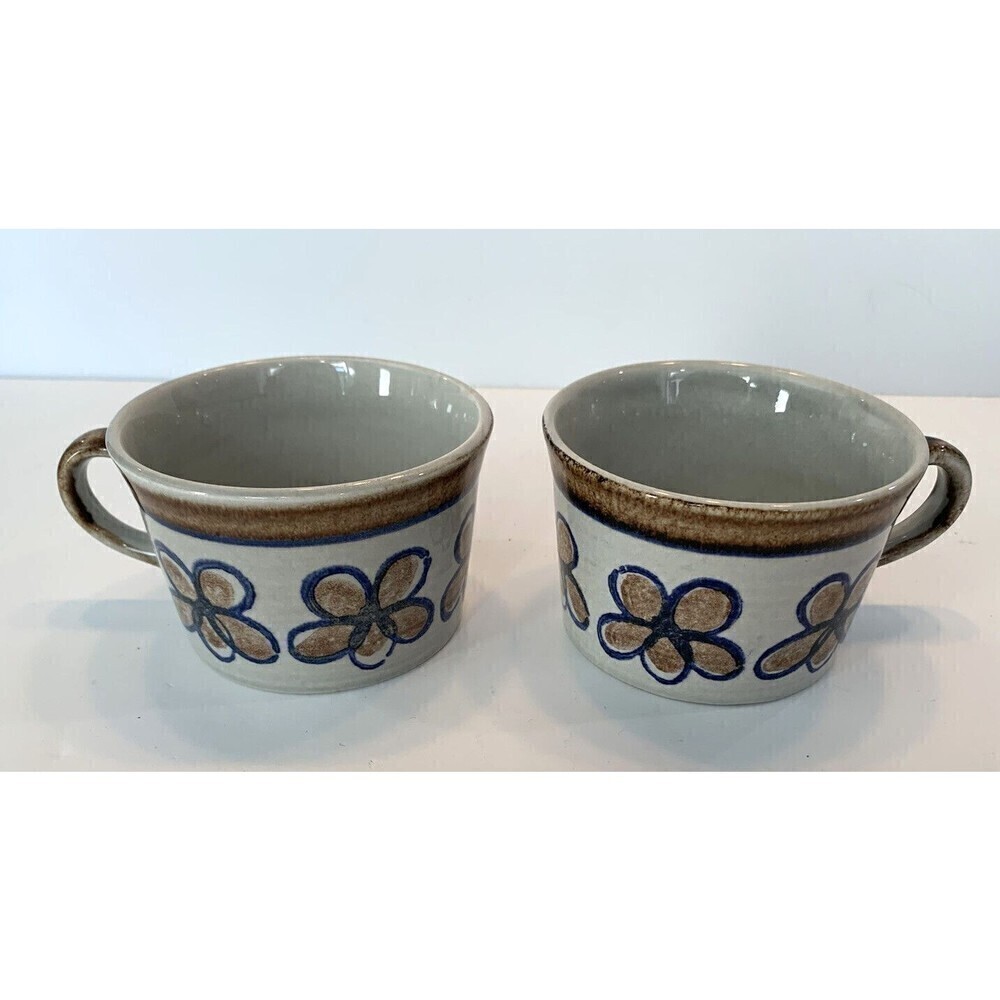 Vtg Metlox Bandero Retro Poppy Trail Floral Mugs Stoneware Brown Japan Set 2